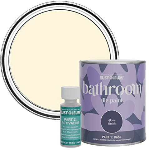 Rust-Oleum Beige Water-Resistant Bathroom Tile Paint in Gloss Finish - Clotted Cream 750ml
