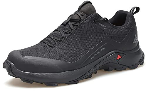 HUMTTO Men's All-Terrain Waterproof Hiking Shoes Lightweight Breathable Trekking Trails Shoes Anti Slip Outdoor Shoes 10 Black