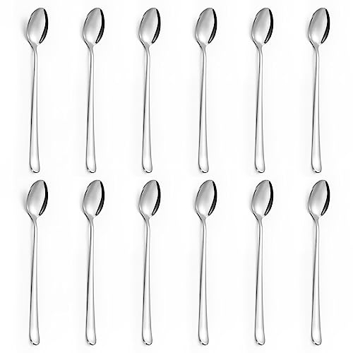 BEWOS Set di cucchiai per latte macchiato 12 pezzi, cucchiaio lungo in acciaio inossidabile da 19,7 cm, cucchiaio per espresso in acciaio inossidabile, lucidato a specchio, lavabile in lavastoviglie
