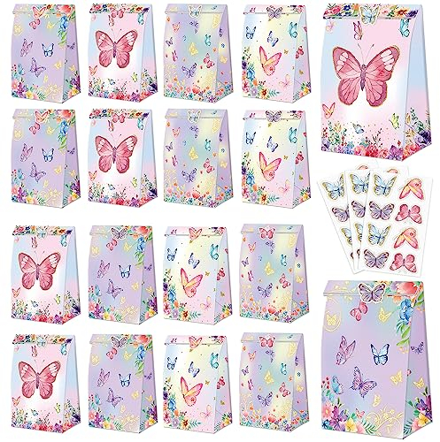 Schmetterling Party Geschenk Taschen - 20 Pcs Goodie Bags Party Gunst Taschen mit Schmetterling Aufkleber, behandeln Taschen Geburtstag Goodie Papier Taschen für Kinder Schmetterling Party Supplies