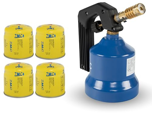 Z.M.C ZMC Gasbrännare bunsenbrännare lödbrännare 2,2 kW flamma koltändare verkstad grilltändare ogräs brännare lödlampa + 4 stickgaspatroner