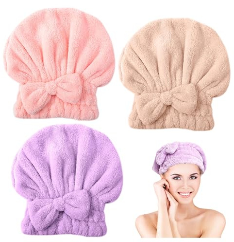 AWAVM Hair Towel Wrap,Rapid Drying Hair Towel,Microfibre Towel Super Absorbent Anti Frizz Dry Hair Hat for Women and Girls Drying Hair (3PCS)