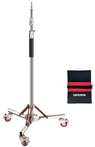Lapgood Schwerlast Lichtstativ mit Rollen, Edelstahl Verstellbarer Stativständer, Lichtständer Maximale Höhe: 305 cm, Fotografie-Rollfuß für Studio-Softbox Softbox Monolight und andere Fotoausrüstung