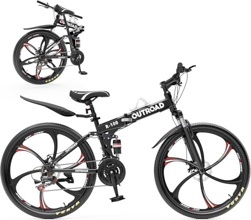 Omelaza 26 ich Folding Mountain Bike, 21 Speed High Carbon Steel Mountain Bike for Adults with 26 Inches Durable Tires, Front Suspension Folding Bicycle for Women and Man