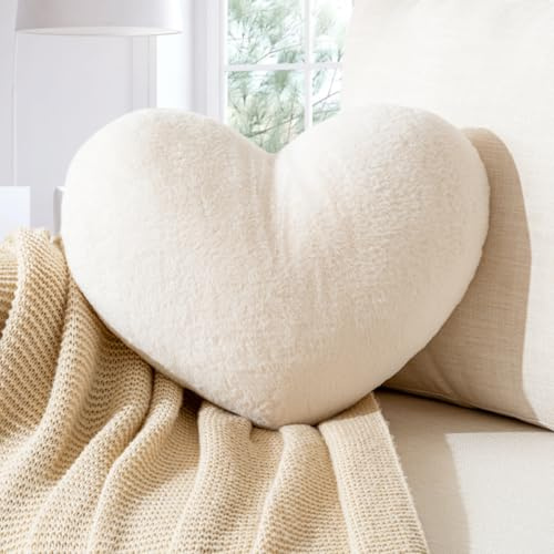 Vdoioe Cuscino a forma di cuore, super morbido, in finta pelliccia di coniglio, cuscino decorativo per San Valentino, decorazione per matrimoni, donne e ragazze, decorazione per la casa
