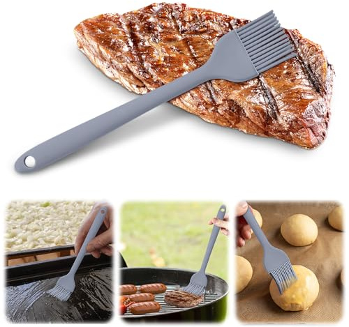 Confezione da 5 pennelli da pasticceria in silicone, resistenti al calore, per spalmare olio, burro, salsa per barbecue, barbecue, cucina, cottura, pasticcini, pasticcini, torte, dessert (grigio, 21,1