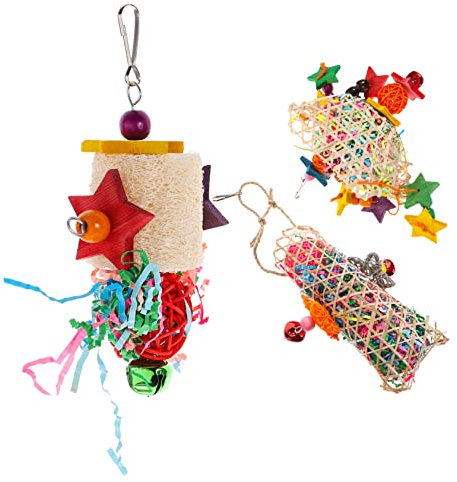 Générique 3 Pièces Perroquet granulés Perroquet Jouets Suspendu pour Perroquet perroquets Plush Plush à mâcher calopsitte à mâcher Perroquet en Bois