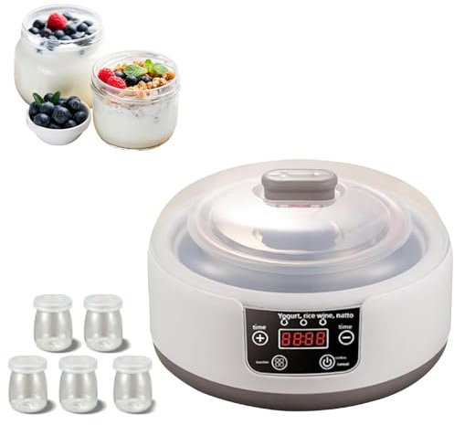 1200 ml Automatic Yogurt Maker Electric,Yogurt Jar with 5 Lids,Yogurt Makers with LED Display&Timer,PTC Heating,Automatic Constant Temperature Control,for Making Fresh,Healthy Desserts (White)