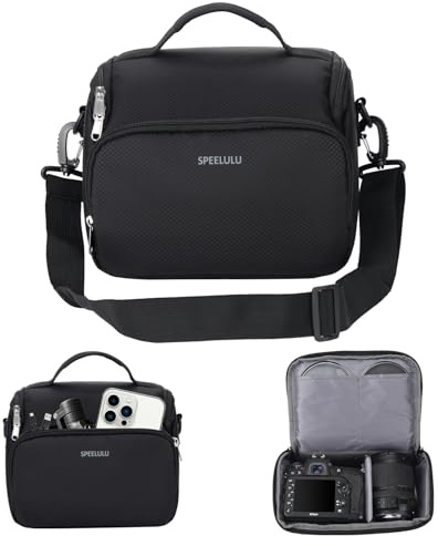 SPEELULU Borsa per fotocamera, custodia compatta per attrezzatura fotografica, borsa a tracolla per fotocamere DSLR e mirrorless compatibile con Sony, Canon, Samsung, Fuji, Panasonic, Casio, Nikon