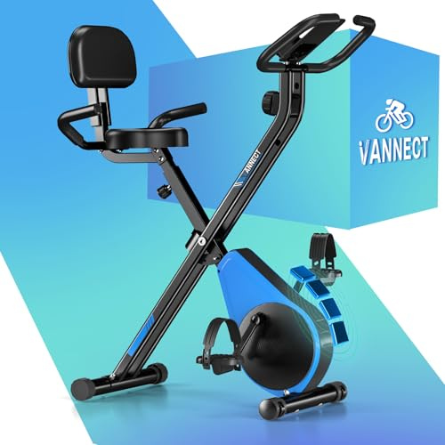 Vélo d’Appartement Pliable, Vannect Velo d Appartement avec LCD et Mesure du Pouls Manuel, 16 Niveaux de Résistance, Vélo d’Exercice avec Siège réglable, pour Entraînement Cardio, Charge Max 160KG