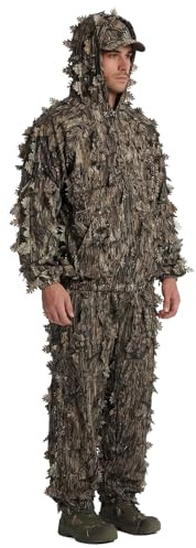 LOOGU Leafy Camo Hunting Suit 3D Ghillie Suits Military and Shooting Accessories Tactical Gear Clothing Leaf Camouflage Jacket and Pants Outfits (Brown XL/XXL)