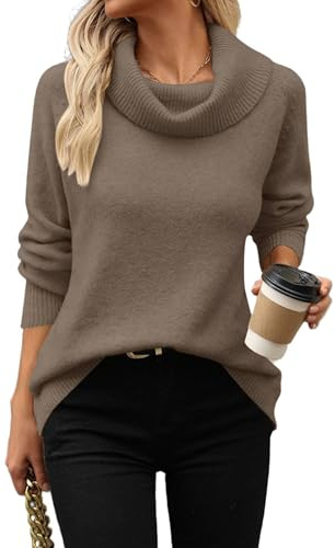HOTOUCH Women's Jumpers Turtleneck Sweaters Chunky Knitted Jumper Ladies Winter Casual Warm Jumpers Pullover Khaki L