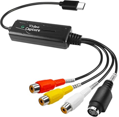 Ausi Adaptador de tarjeta de captura de video RCA AV a USB C, convertidor de S-Video compuesto a USB para VHS, VCR, DVD a PC y Mac.