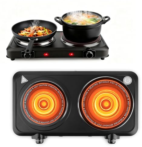 Electric Charcoal Burner Stove, 500W Single Coil Hot Plate Starter with Grill Tongs, 5-Level Temp, Smart Heat Control & Stainless Steel Fast Heating for Cooking top Countertop (5380Black)