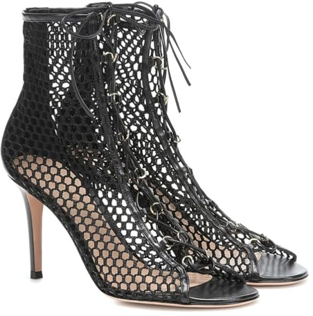 Bottines Sexy à Lacets et Bout Ouvert pour Femme Sandales à Talons Aiguilles en Maille Respirante Bottines Courtes Confortables et élégantes pour Soirées et Bals de Fin D'année,46 EU