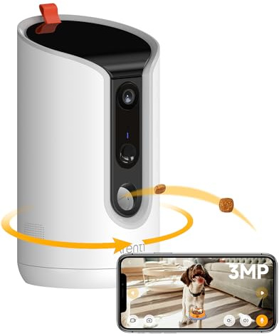 ARENTI Comedero Automático para Mascotas con Cámara WiFi, Cámara de Vigilancia con Comedero, Camara para Perros/Gatos, Alarma Inteligente/Visión Nocturna, Compatible con Alexa