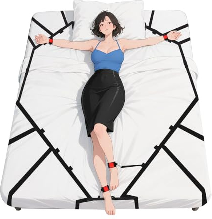 Qcpuuu Set di Fissaggi da Letto, Cinghie Regolabili BDSM, Manette e Polsiere per Il Letto, Kit Bondage per Coppie, Gioco di Dominazione e Controllo per Adulti