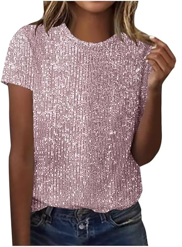 Meaunzyl T Shirt con Paillettes da Donna Manica Corta Blusa Maglia Strass Capodanno da Sera Brillantini Magliette T-Shirt Multicolore Sexy Leggero Casual Morbido Top Curvy Comodo