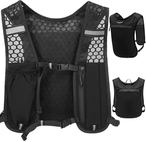 Running Vest, Lightweight Breathable Hydration Pack for Men&Women, Adjustable Reflective Running Backpack with Phone Holder&Compatible with 500ml Water Bottle for Marathon,Trail Running,Hiking,Cycling