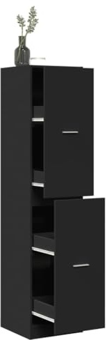 RMIHSJG Armoire à pharmacie noire - 40 x 41 x 174,5 cm - En matériau dérivé du bois avec armoire coulissante et rails métalliques - Armoire d'appoint classique pour cuisine, salon ou bureau