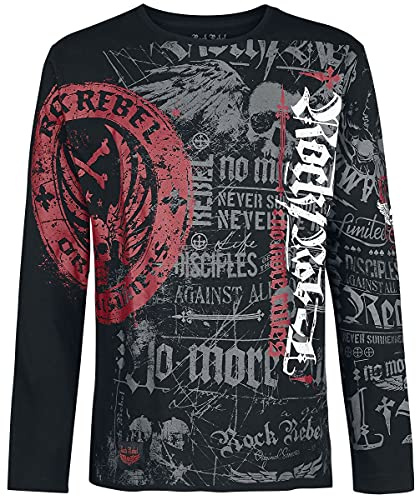 Rock Rebel by EMP Hombre Camiseta Negra de Manga Larga con Estampado All-Over XL
