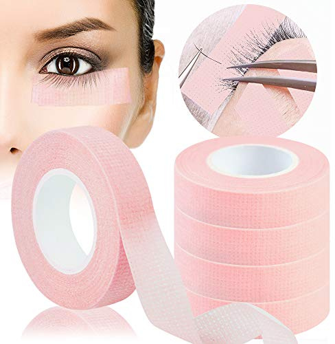 5 Rotoli Rosa Ciglia Estensione Rotolo Nastro Adesivo Medicale Eyelash Tape, Kalolary Nastro per l’Applicazione di Estensioni per Ciglia - 0,5 pollici x 10 iarde