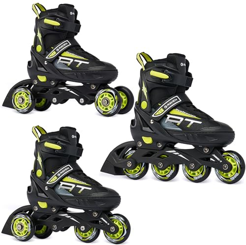 RAVEN Profession 3in1 Inline Skates Pattini in linea Triskates Pattini a rotelle per bambini e adulti regolabili (Black/Lime, 38-42 (25cm-27,5cm))