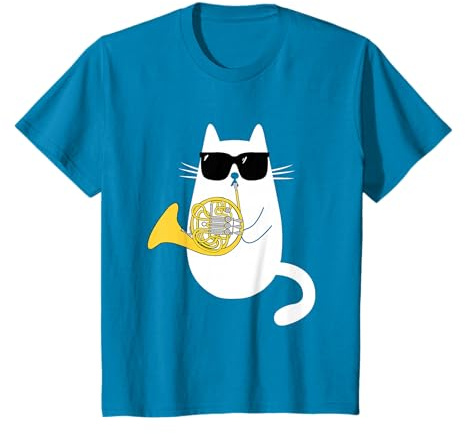 Chat Drôle avec Lunettes de Soleil Musicien Cor d'harmonie T-Shirt