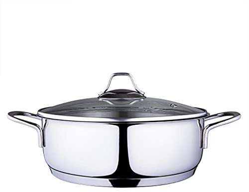 Serenk Modernist Servierpfanne, Universalpfanne, Beschichtete Schmorpfanne mit Deckel, Edelstahl Kochtopf, Schmortopf, für alle Herdarten, auch Induktion, Ø 24 cm - 1,5 Liter