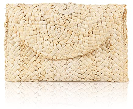 Stroh Clutch Geldbörse, Damen Stroh Handtasche Umschlag Tasche Brieftasche Sommer Strandtasche, Geldbörse Gewebt Handtaschen, Geeignet zum Aufbewahren von Mobiltelefonen, Schlüsseln, Lippenstiften