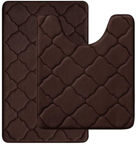 Homaxy Memory Foam Badezimmerteppich 2 teilig WC Vorleger mit Ausschnitt Saugfähige rutschfeste Badematte Waschbar Badteppich, Braun