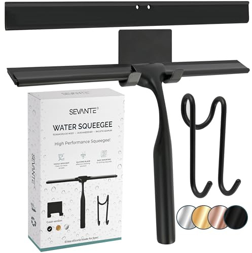 SEVANTE Escobilla limpiacristales - Escobilla limpiacristales de silicona para ventanas - Accesorios de baño - Escobilla con mango - Deslizador para ducha, cristal y espejo - escobilla para cabina de