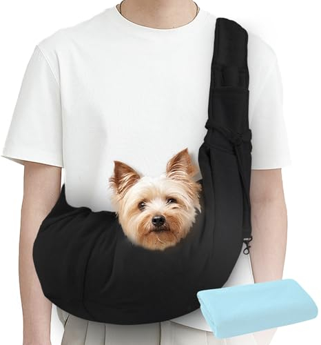 Hundetragetasche Hundetragetuch Hundetasche für Unterwegs mit verstellbarem Schultergurt bis 7.5kg für Katzen und HundeGeeignet für Spaziergang Aktivitäten im Freien und Ausflüge (Schwarz)
