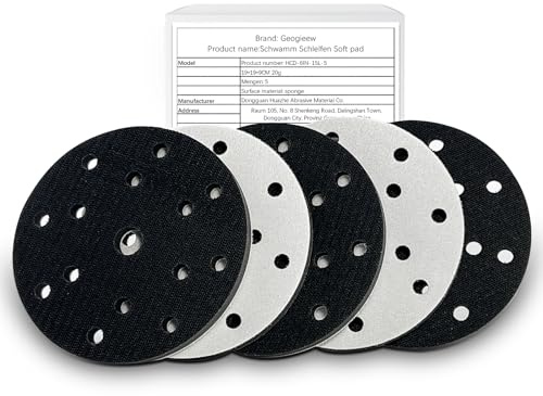 GEOGIEEW 5 Pezzi 150 mm Platorello per Levigatrice, Platorello Spugna 15 Fori per Levigatrice Orbitale, Accessori Levigatrice 150 mm