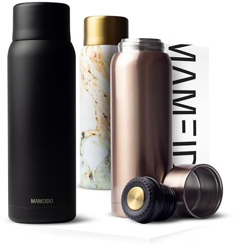 MAMEIDO Thermoskanne mit Becher 1 l aus Edelstahl, Isolierkanne bis zu 12h heiß, auslaufsichere Thermosflaschen BPA frei, Kaffee & Tee unterwegs (Rich Black)