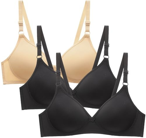 OVARA Women's Bras 3 Pack Ladies Non Wired Seamless Bras Comfortable Soft Wireless Everyday Bras with Adjustable Straps Wirefree Stretch Super Comfort Bra for Women