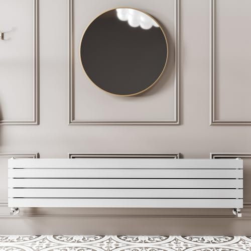 Go Bathrooms Pinta 340 x 1800mm Horizontal Radiator White Flat Panel Double Column Wall Mounted Designer White Radiator Central Heating Includes Brackets