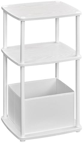 SONGMICS HOME Superschnelle werkzeuglose Montage, Beistelltisch, Nachttisch, mit 3 Ablagen, Stoffkorb, für Schlafzimmer, Wohnzimmer, Stahlrahmen, 30 x 34 x 58 cm, modern, schneeweiß LET286W01
