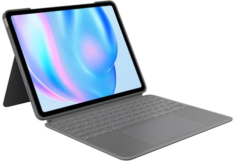 Logitech Combo Touch iPad Air 11 tum (M2), iPad Air (4:e och 5:e generationen – 2020, 2022)(2024) tangentbordsfodral – avtagbart bakgrundsupplyst tangentbord med stativ, Layout Pan Nordic QWERTY - Grå