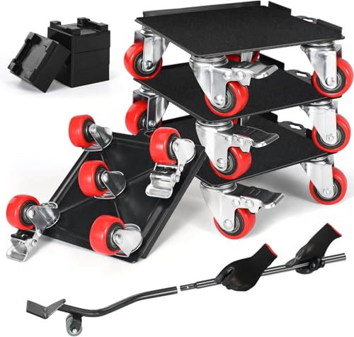 furniture Heavy Duty Movers with wheels & dolly Kit - Moving Furniture Lift Mover Tool Set - Max Capacity 2000 lb - 1.5 Inch Red Wheels