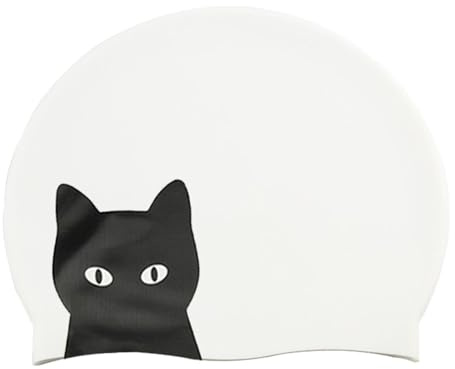Bonnets de bain en silicone pour femmes, bonnets de bain pour adultes,Bonnet de natation en silicone imperméable à motif de chat | Bonnets de bain antidérapants avec protection des oreilles, bonnet de
