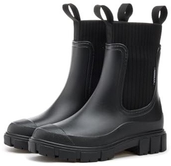 Bigzagger Women's Classic Ankle Boots Chelsea Boots Women Non-Slip Wellies Waterproof Rain Boots for Women Ankle Boots Garden Work Boots - Black, Size 8 UK