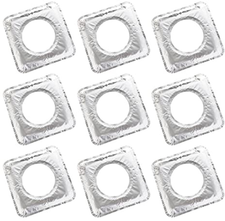 jojofuny Lot de 10 Couvercles de Brûleurs en Papier D'aluminium Résistant la Chaleur et Anti-huile pour Cuisinière à Gaz, Forme Carrée, Protection la Cuisine