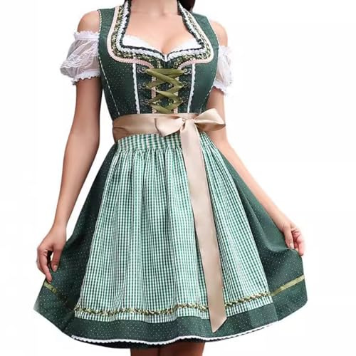 Mymyguoe Robe Dirndl Traditionnelle pour Femme - Costume de Fête de la Bière - Chemisier Dirndl - 3 Pièces - Vert, M