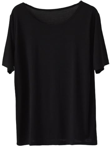 AUPancc Modal Pajamas Women's Pajama Tops - Sleep Shirts for Women, Pure Color Round Neck(5 Colors) Black
