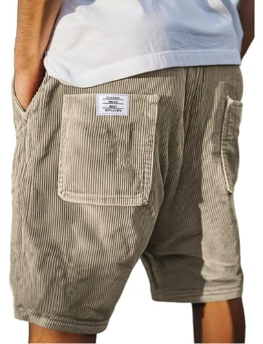 Generisch Pantalones cortos para hombre, pantalones cortos de verano, informales, holgados, pantalones cortos de pana para hombre, con cordón y cintura elástica, pantalones cortos informales, retro