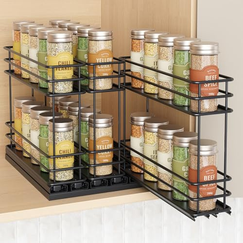 Orimade Gewürzregal Ausziehbar, Gewürz Organizerfür, Gewürzregal Schrank,Kein Zusammenbau, Gewürzregale ohne Bohren Schwarz, 3 Stück