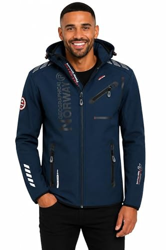 Geographical Norway Chaqueta Softshell Hombre Royaudb Dsitribrands Production Impermeable Cortaviento con Capucha para Exterior Rutas Senderismo Esquí Invierno Otoño Primavera (Marino Negro L)
