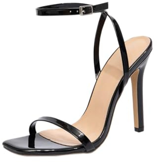 ODWTMRK Sandali sexy da donna con tacco alto quadrato, punta aperta, tacco a spillo, con cinturino alla caviglia, per feste di fine anno, uso quotidiano, matrimoni, Nero , 38 EU