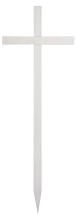 SyberDesk Croce tombale in legno bianca, 145 cm, resistente alle intemperie, in legno massello di pino, per cimitero e tomba, facile da montare, con viti e immagini incluse